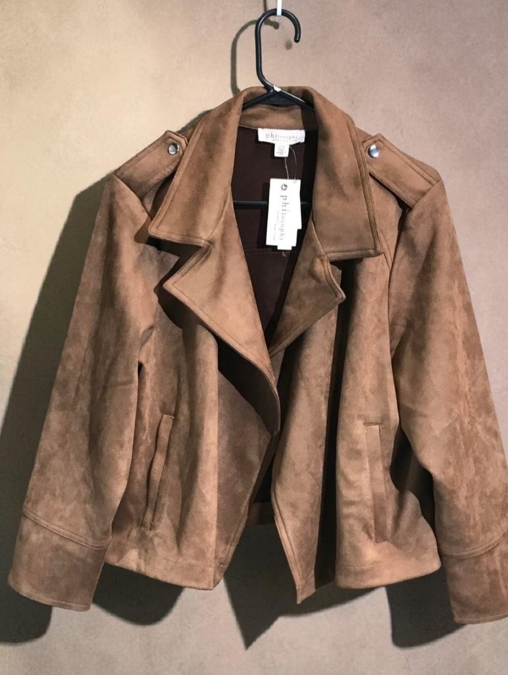 Philosophy Taupe Brown Suede-Style Moto Jacket